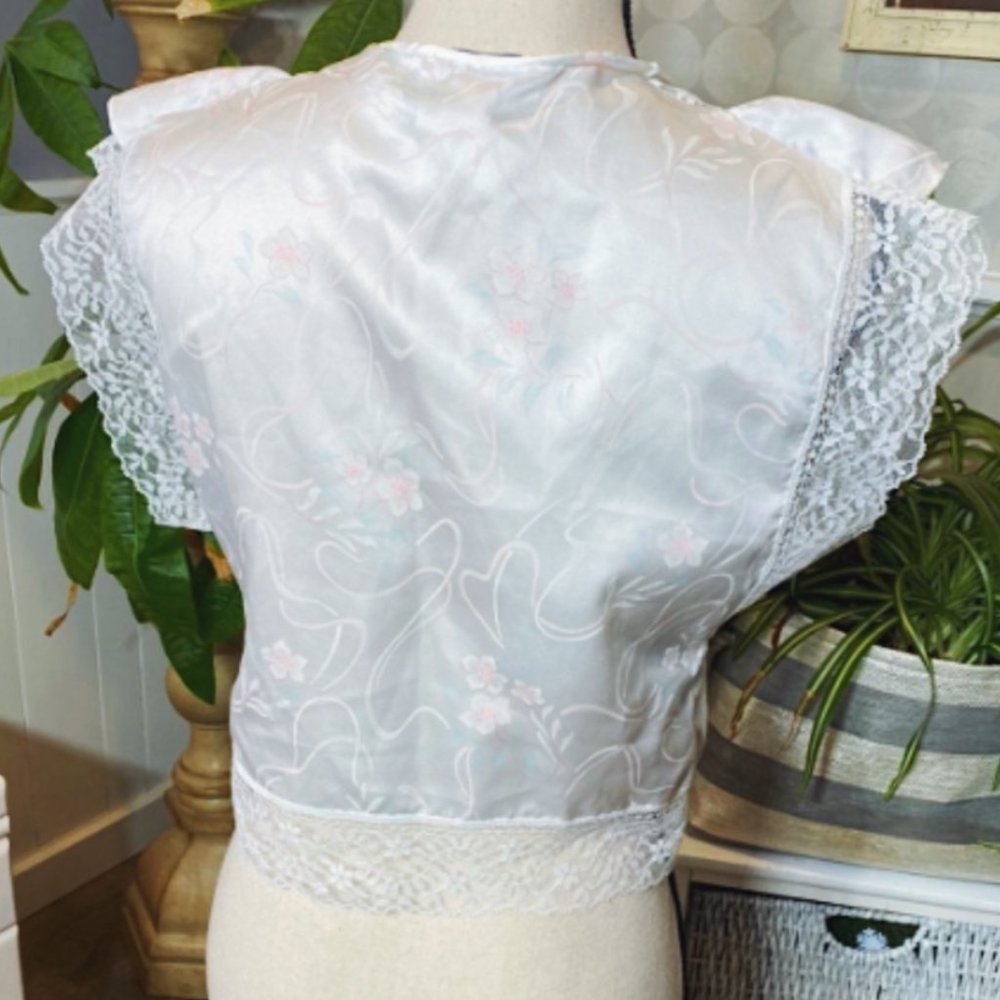 Vintage Lily of France Liquid Satin White Floral Lace Pajama Set - Picture 6 of 11